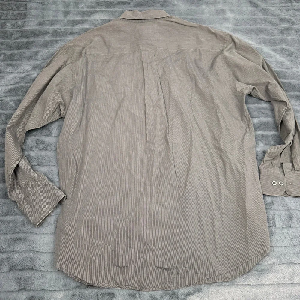 Banana Republic Mens Grey White Micro Stripe Cotton Button Down Shirt Large L